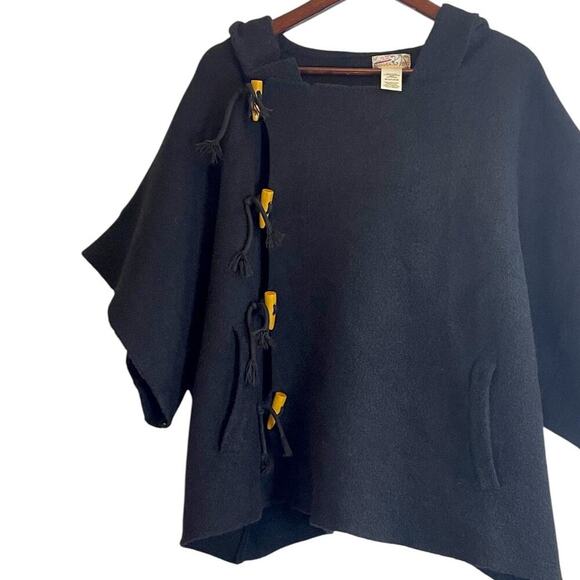 Free People Toggle Poncho Cape Jacket Black One Size Oversized Boho NEW - Picture 5 of 8